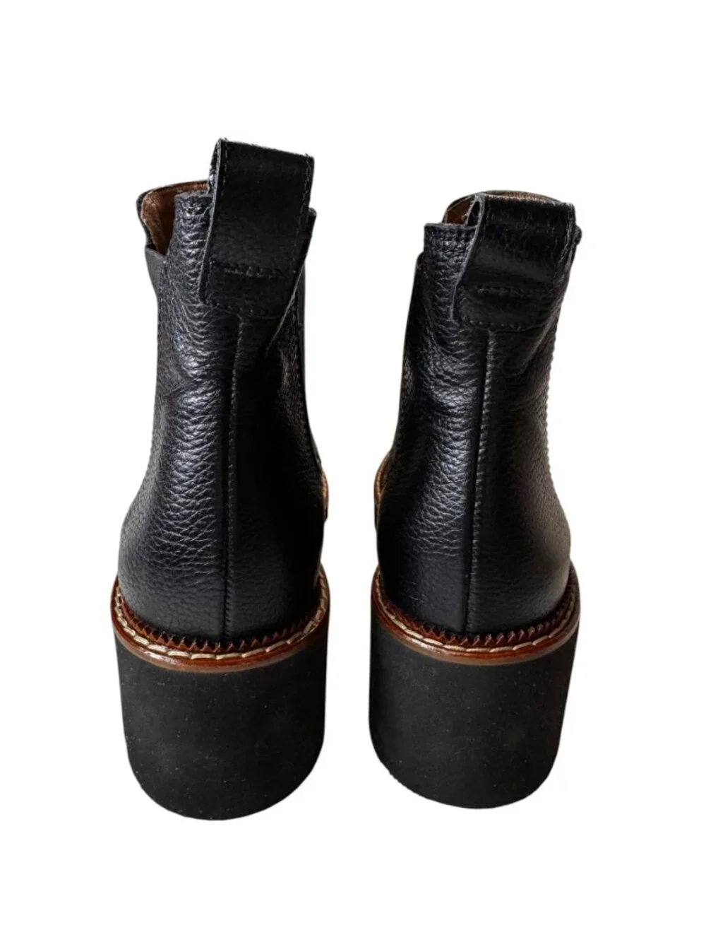 NWT Paul Green Leather Platform Chelsea Lug Sole Chunky Heel Boot Black 8